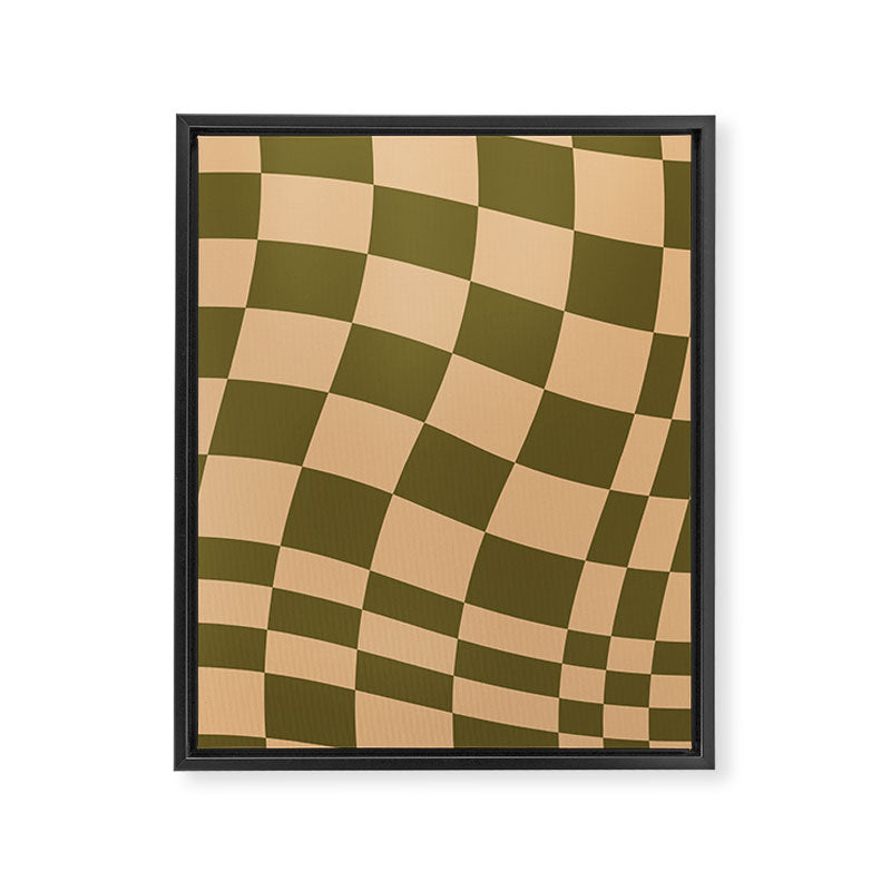 checked wave â peach and olive Framed Canvas Print Gallery Image 6