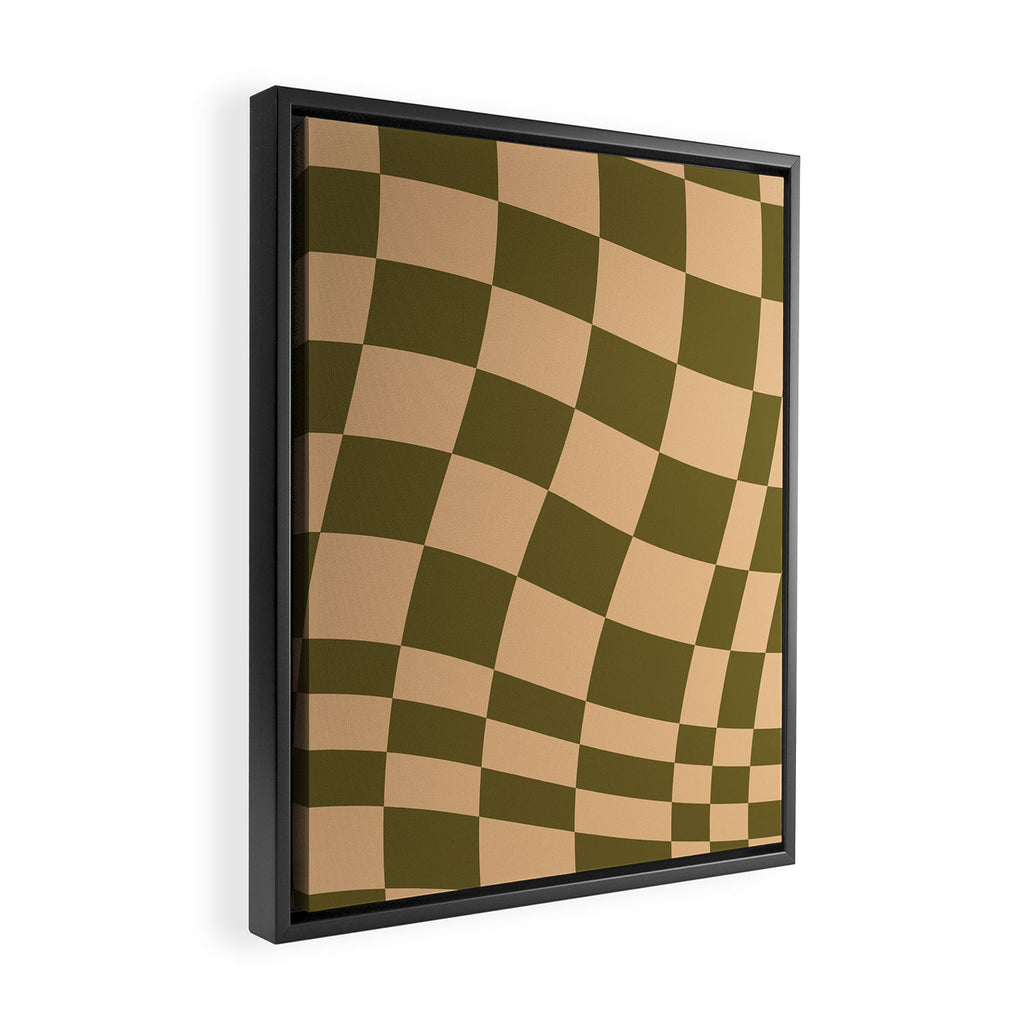 checked wave â peach and olive Framed Canvas Print Gallery Image 2