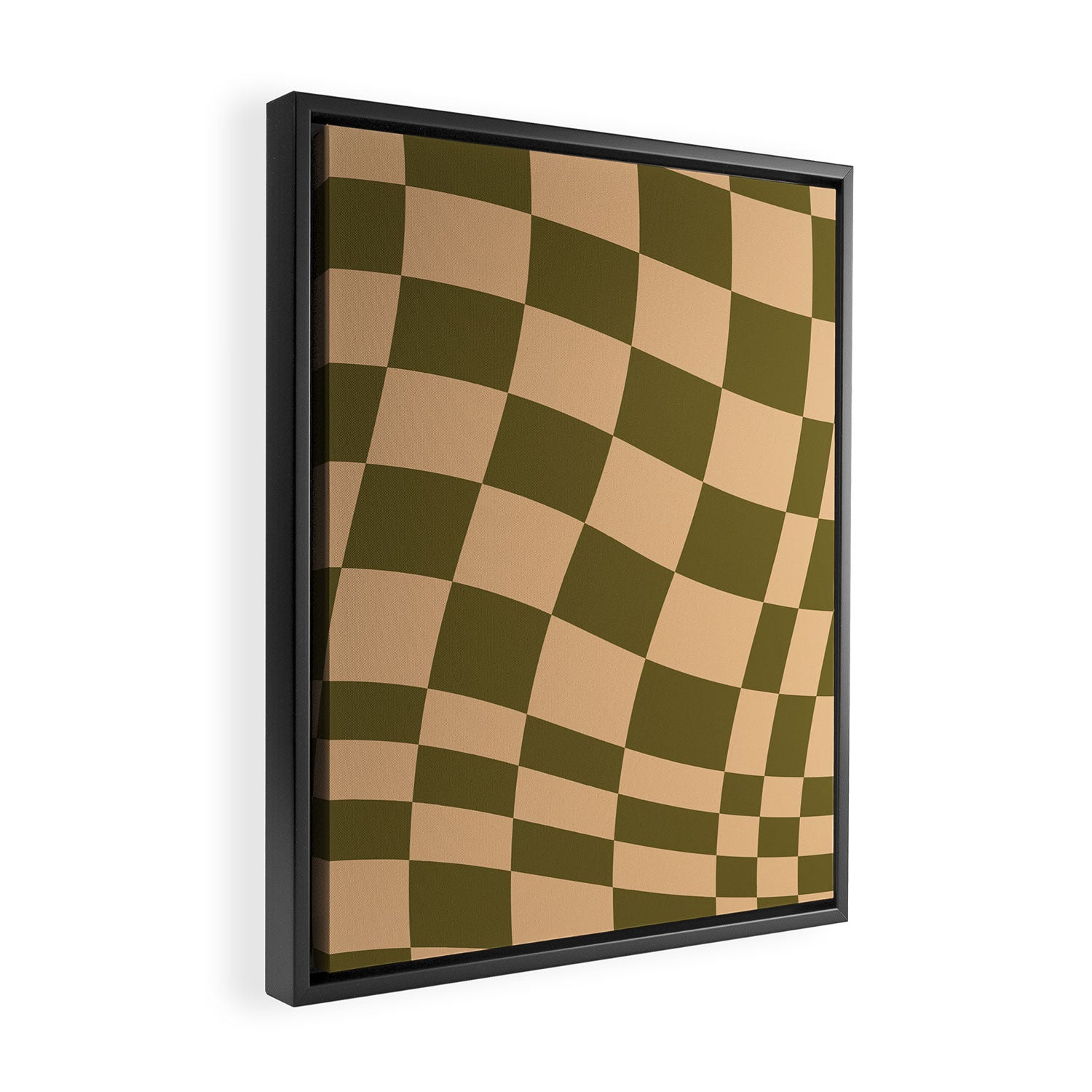 checked wave â peach and olive Framed Canvas Print Gallery Image 2