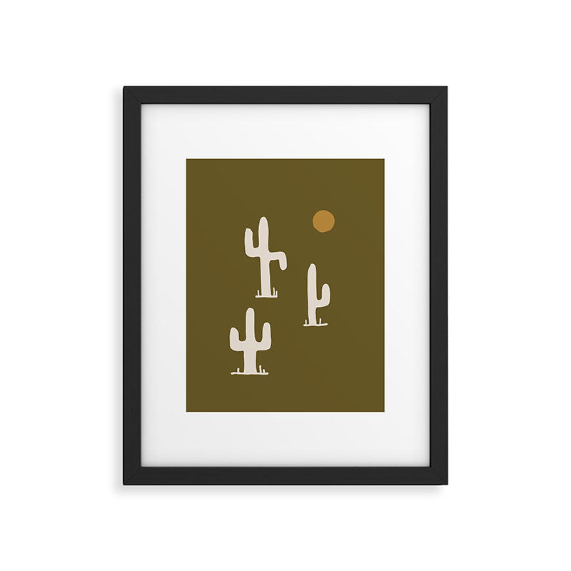 saguaro silent disco - olive Framed Art Print Gallery Image 4