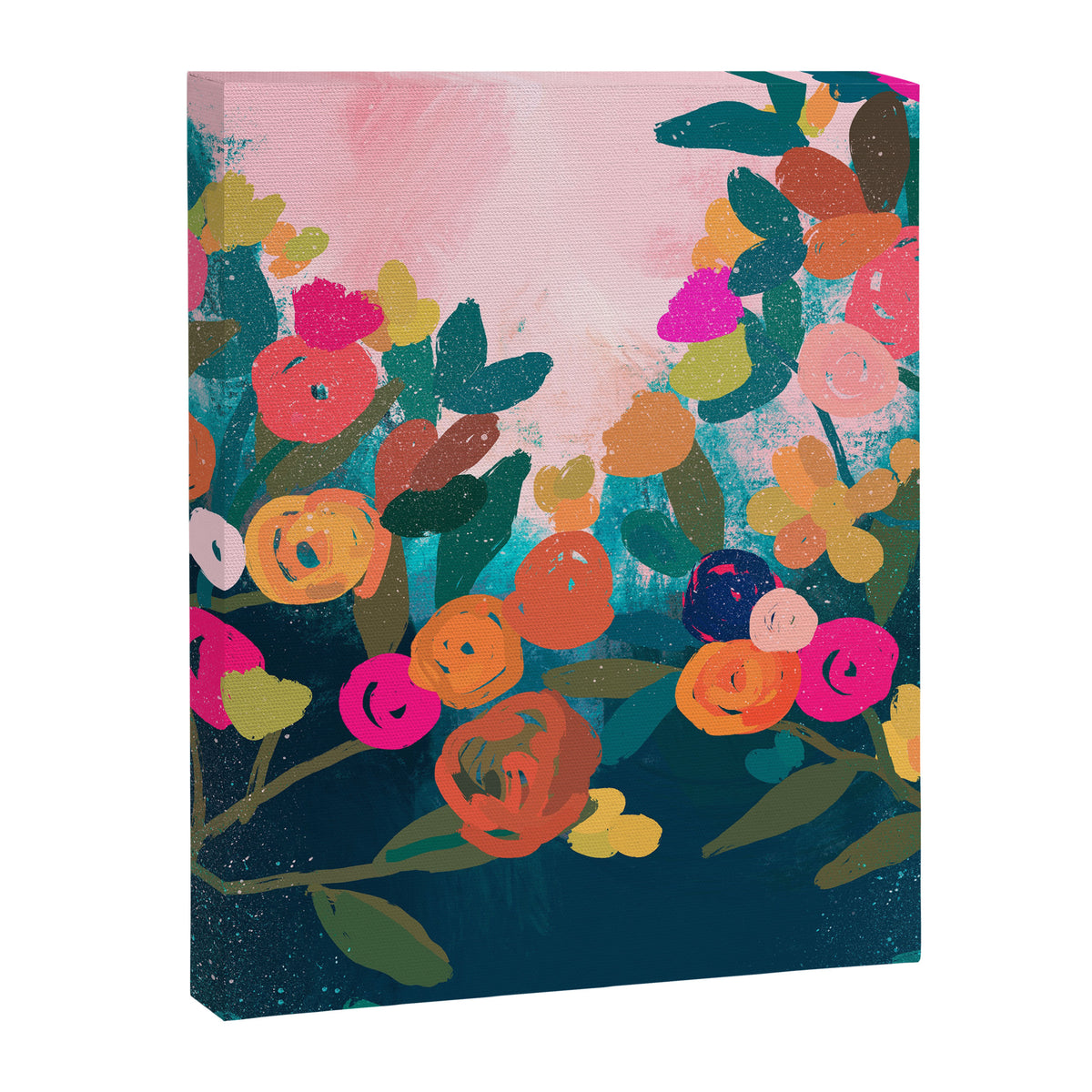 Abstract florals- pink and teal blue Canvas Print Gallery Image 8