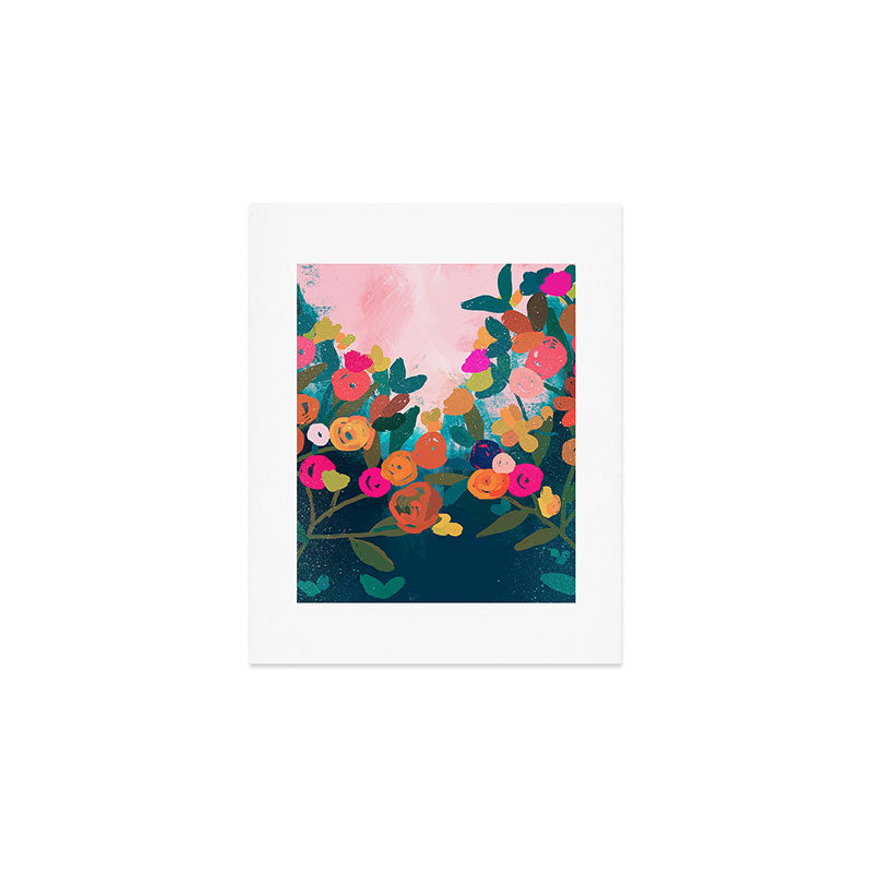 Abstract florals- pink and teal blue Art Print Gallery Image 1