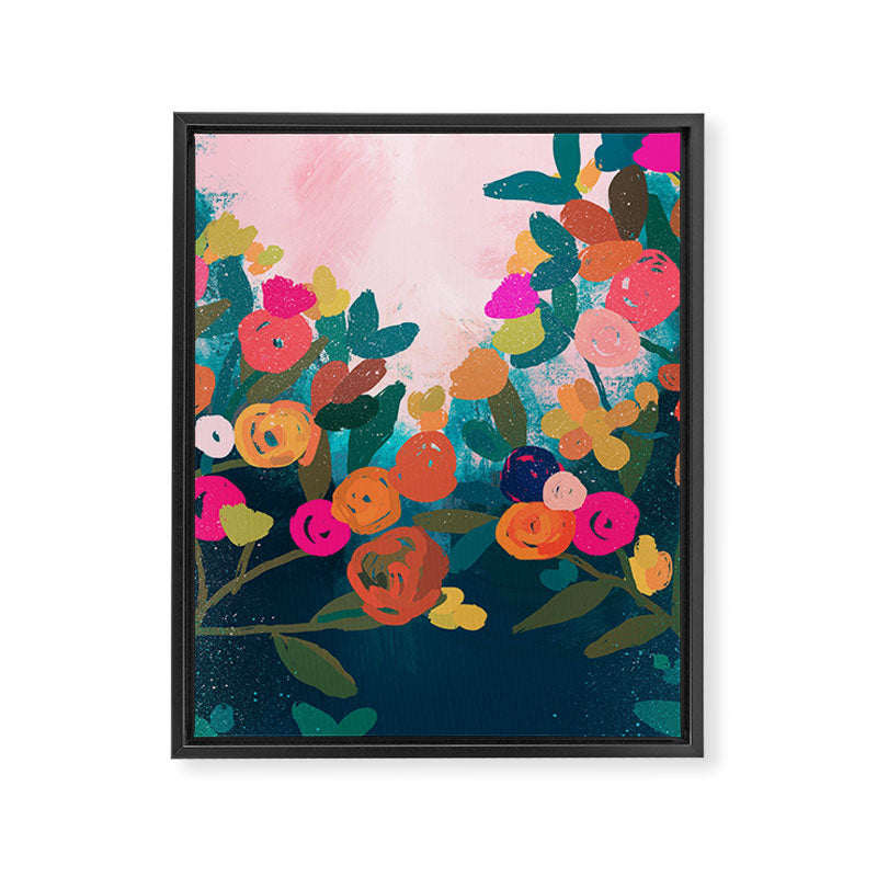 Abstract florals- pink and teal blue Framed Canvas Print Gallery Image 8
