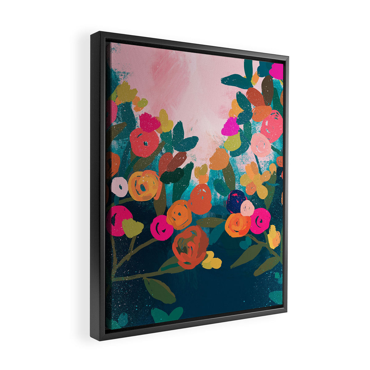 Abstract florals- pink and teal blue Framed Canvas Print Gallery Image 2