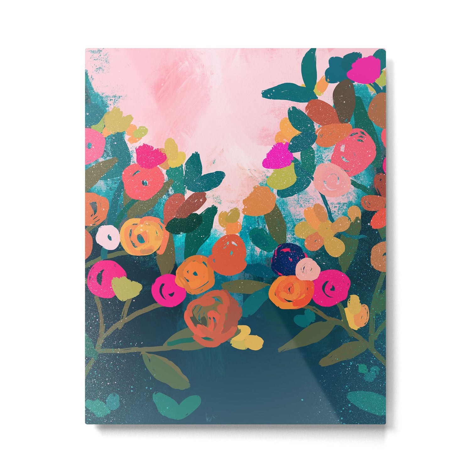 Abstract florals- pink and teal blue Metal Print Gallery Image 6