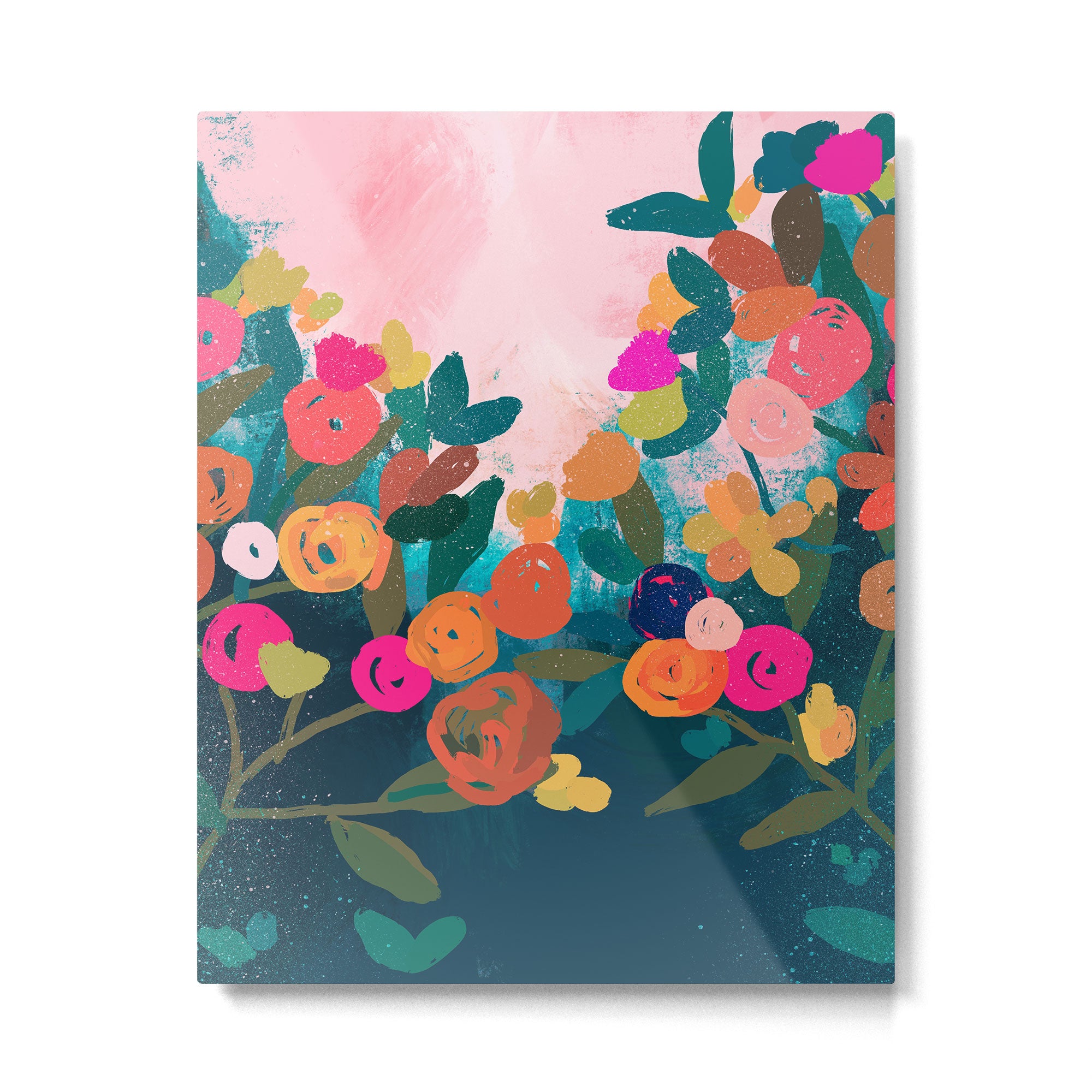 Abstract florals- pink and teal blue Metal Print Gallery Image 6