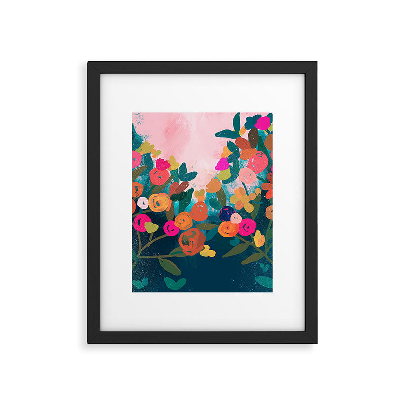 Abstract florals- pink and teal blue Framed Art Print Gallery Image 6