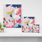 Misty Blooms- abstract - blue , pink and yellow Canvas Print Gallery Image 3