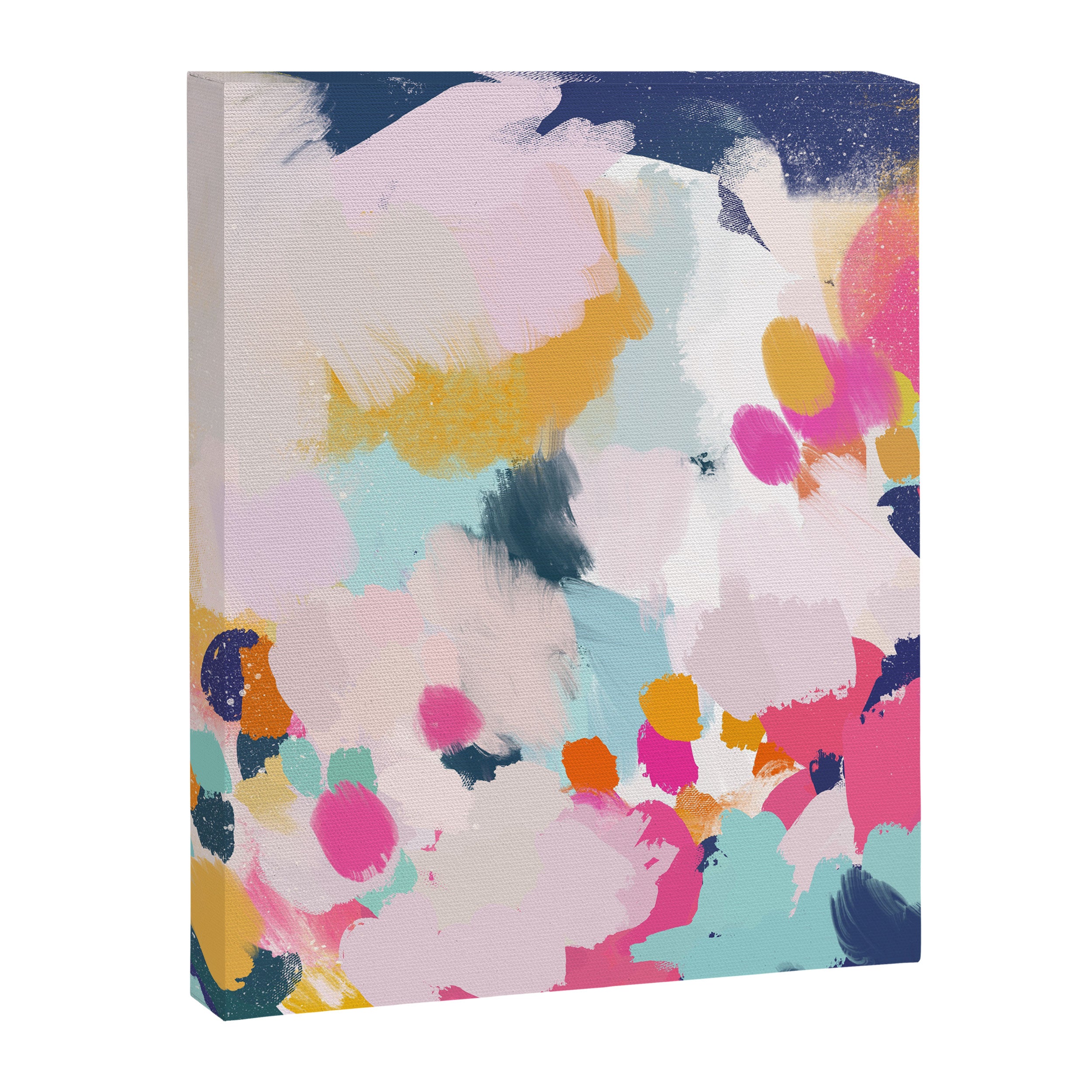 Misty Blooms- abstract - blue , pink and yellow Canvas Print Gallery Image 3