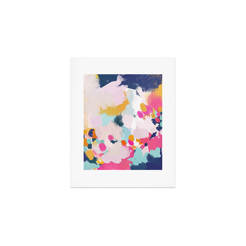 Misty Blooms- abstract - blue , pink and yellow Art Print