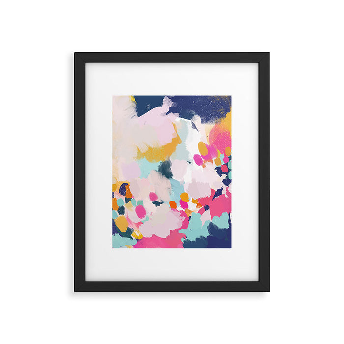 Misty Blooms- abstract - blue , pink and yellow Framed Art Print Gallery Image 1