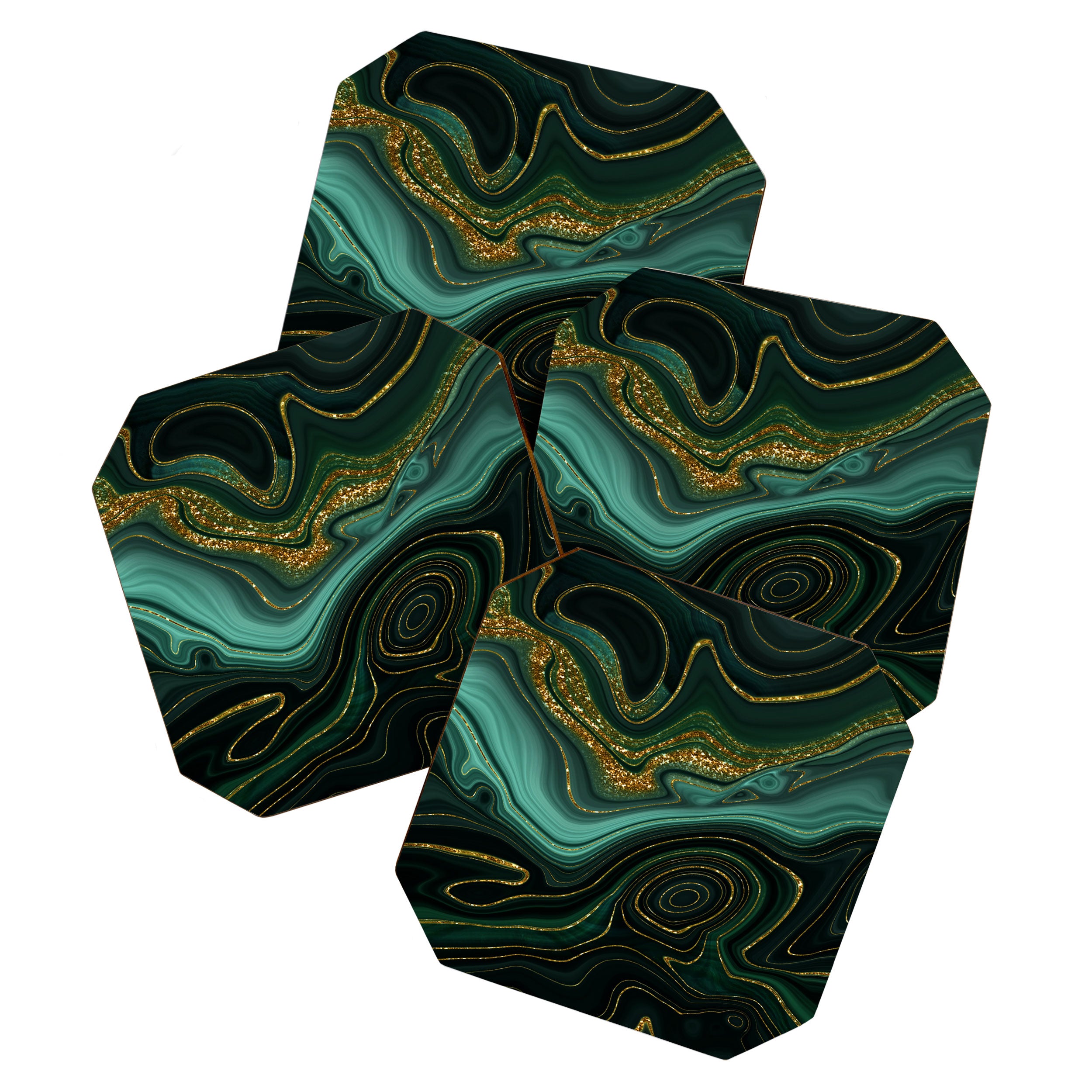 Abstract Gold Glitter Malachite Marble Landscapes Coaster Gallery Image 1