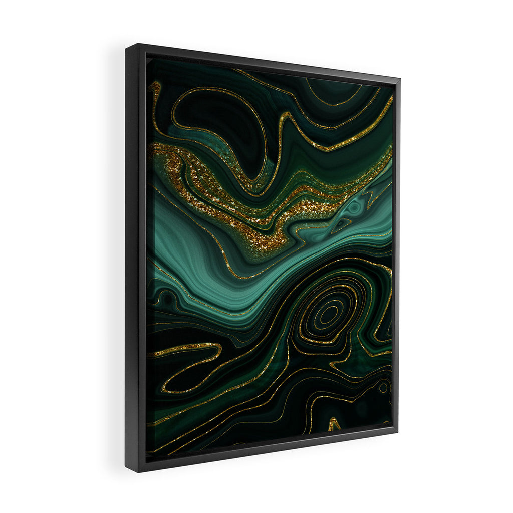 Abstract Gold Glitter Malachite Marble Landscapes Framed Canvas Print Gallery Image 2