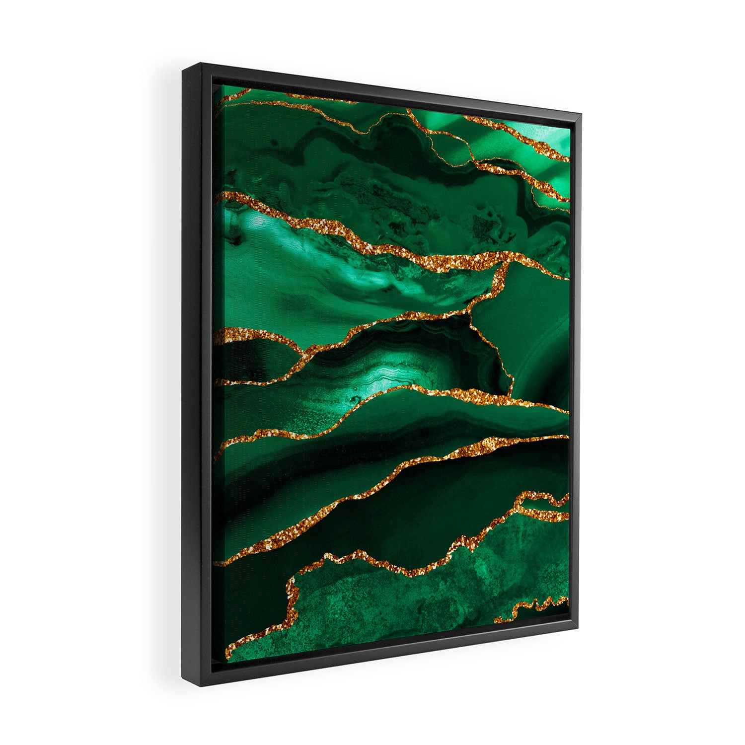 Abstract Green And Gold Emerald Marble Landscape  Framed Canvas Print Gallery Image 2