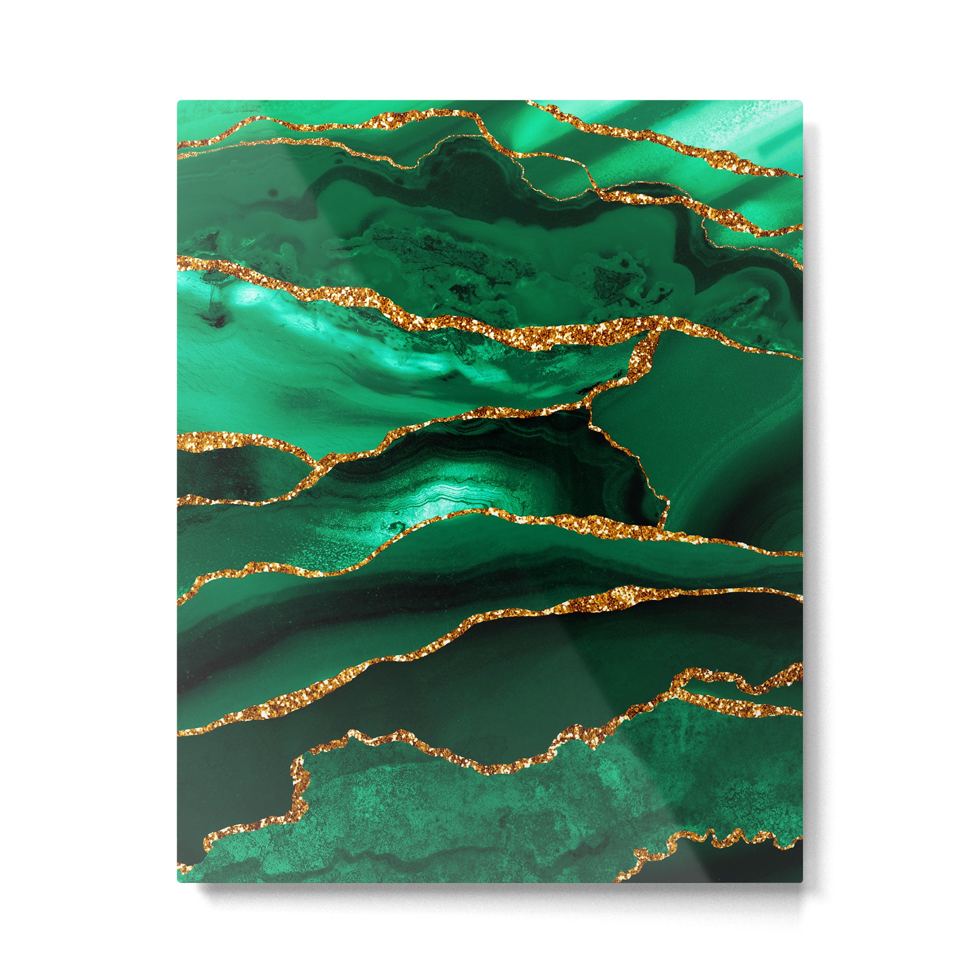 Abstract Green And Gold Emerald Marble Landscape  Metal Print Gallery Image 6
