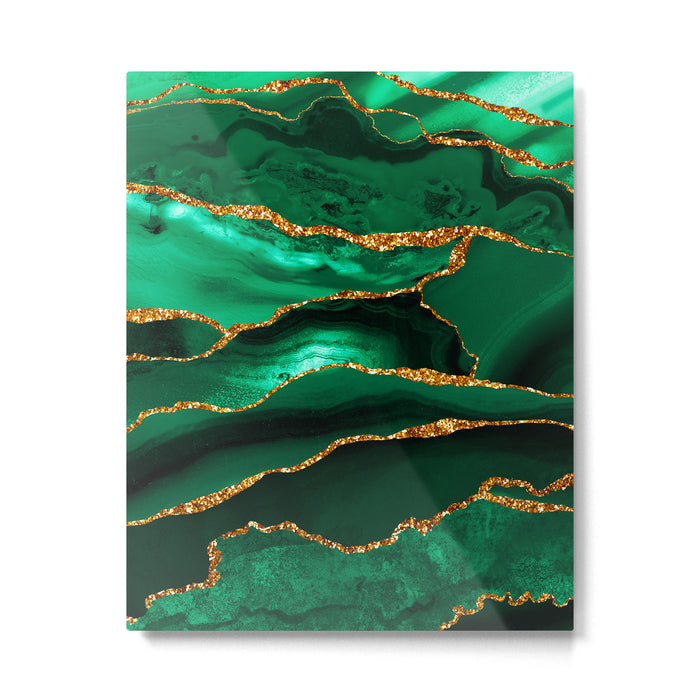 Abstract Green And Gold Emerald Marble Landscape  Metal Print Gallery Image 1