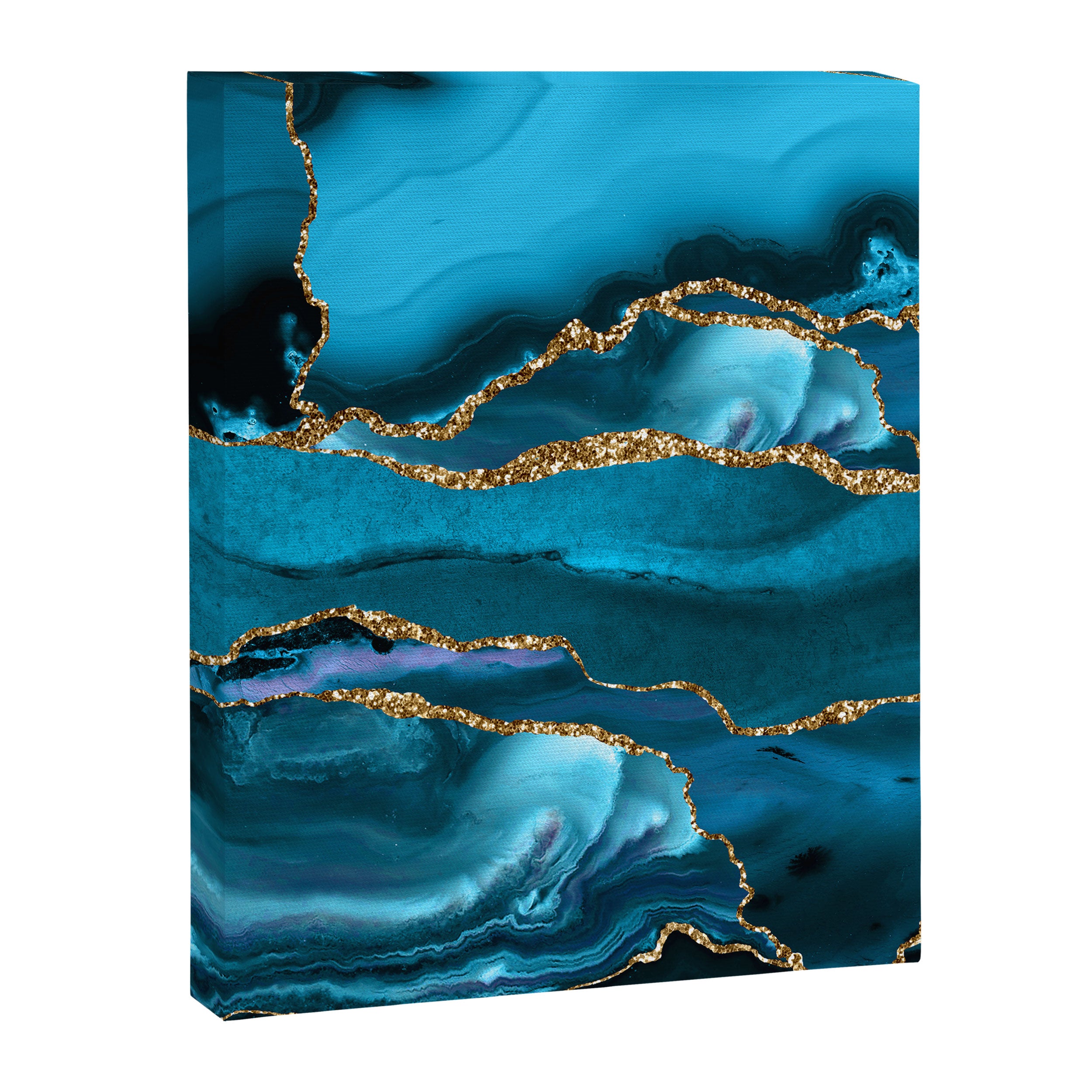 Abstract  Iceblue  And Gold Emerald Marble Landscape  Canvas Print Gallery Image 8