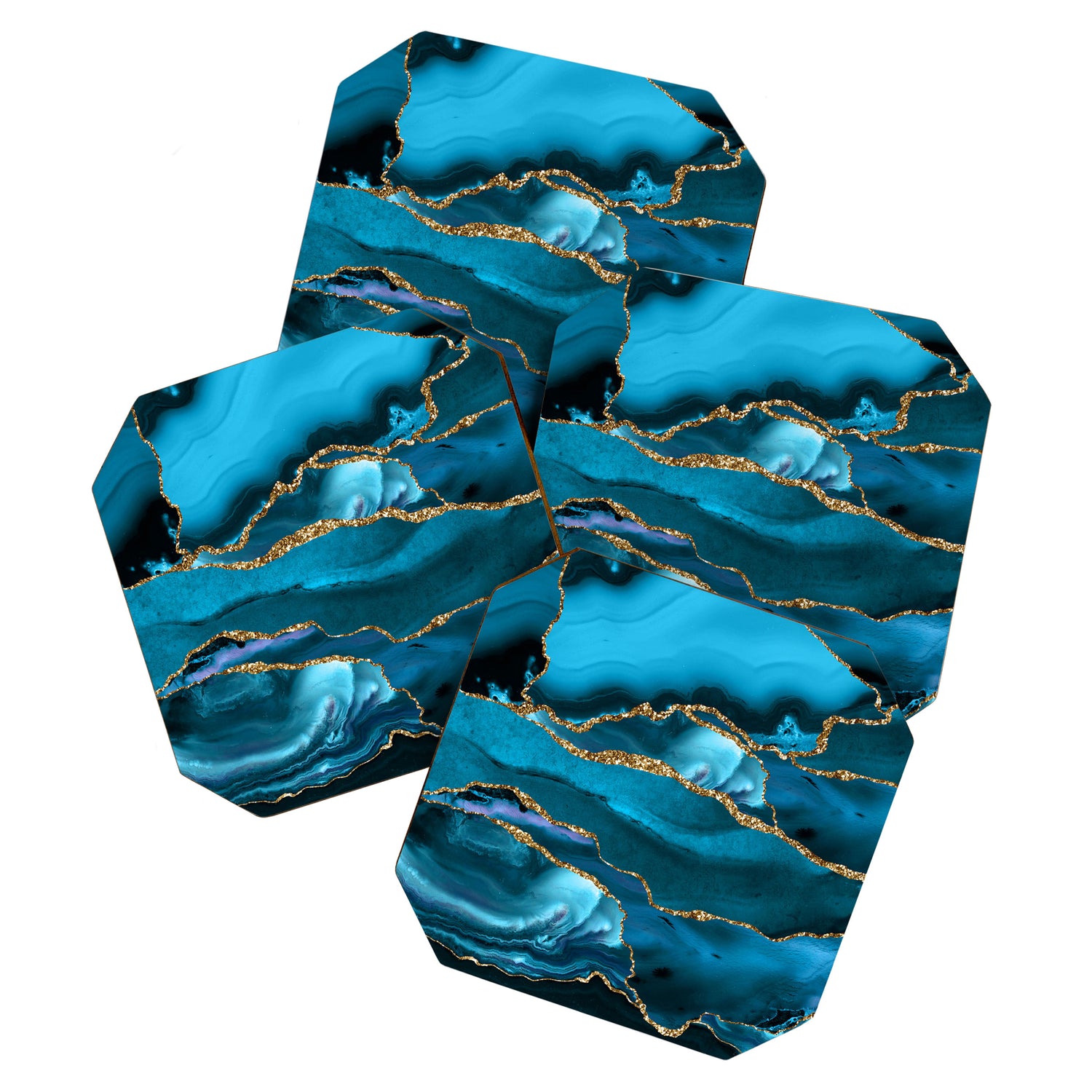 Abstract  Iceblue  And Gold Emerald Marble Landscape  Coaster Gallery Image 1
