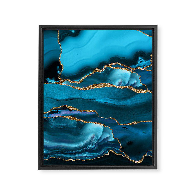 Abstract  Iceblue  And Gold Emerald Marble Landscape  Framed Canvas Print Gallery Image 8