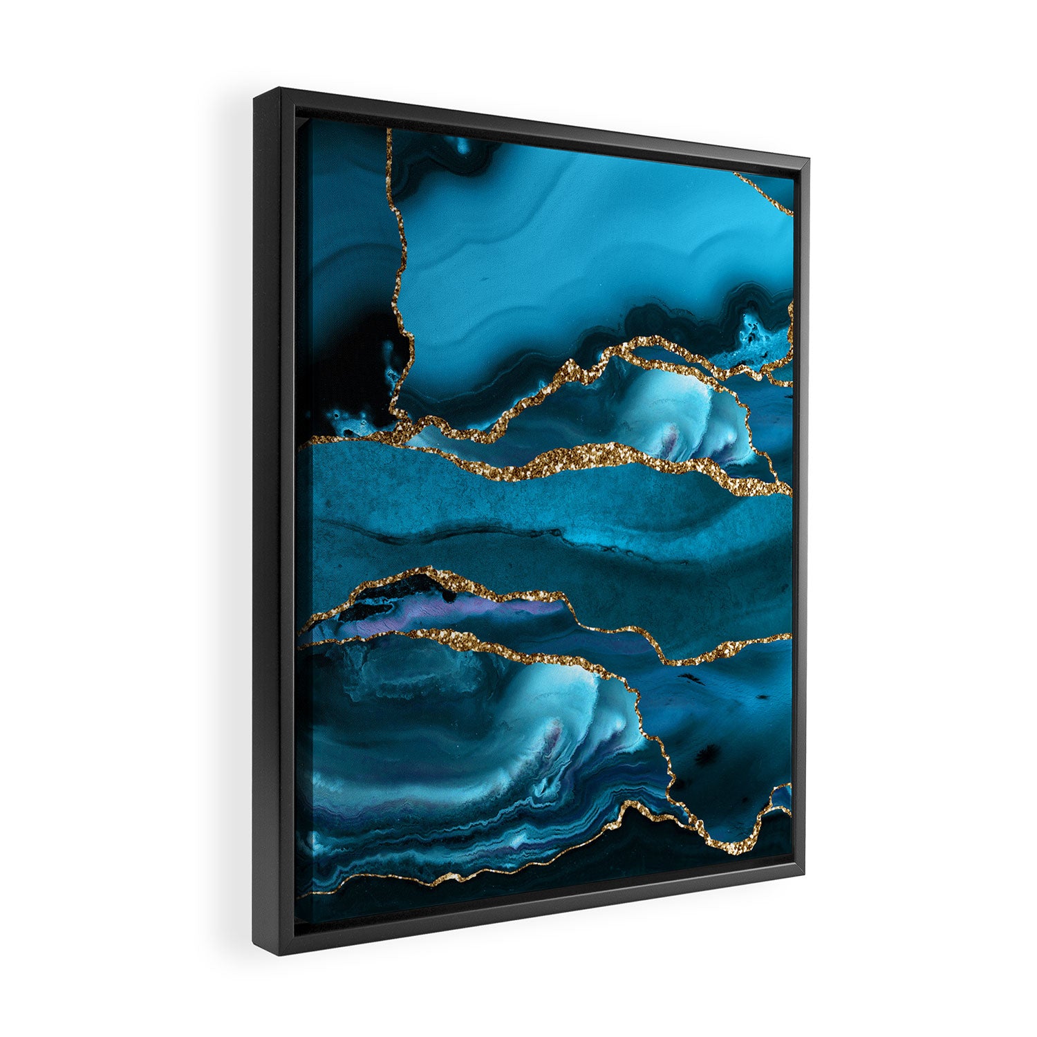 Abstract  Iceblue  And Gold Emerald Marble Landscape  Framed Canvas Print Gallery Image 2