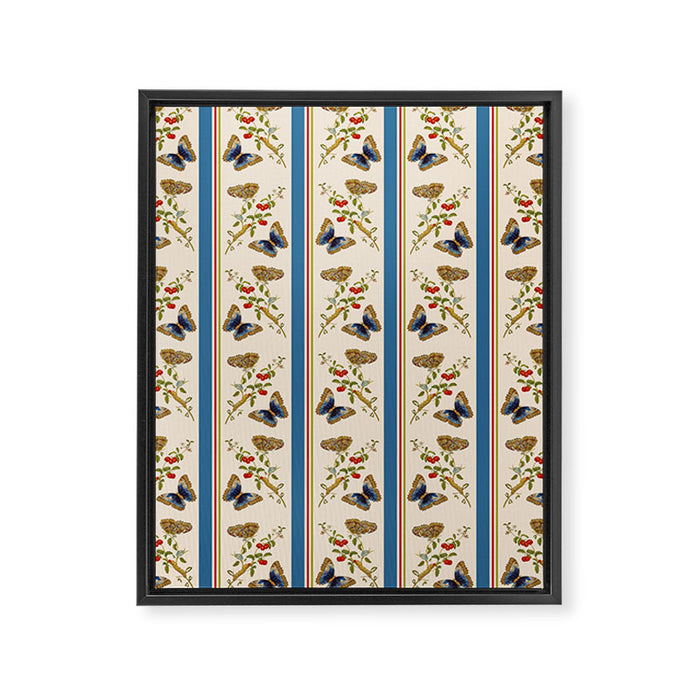 Antique Napoleonic Toile With Stripes And Butterflies Framed Canvas Print Gallery Image 1