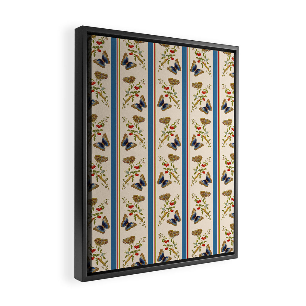 Antique Napoleonic Toile With Stripes And Butterflies Framed Canvas Print Gallery Image 2