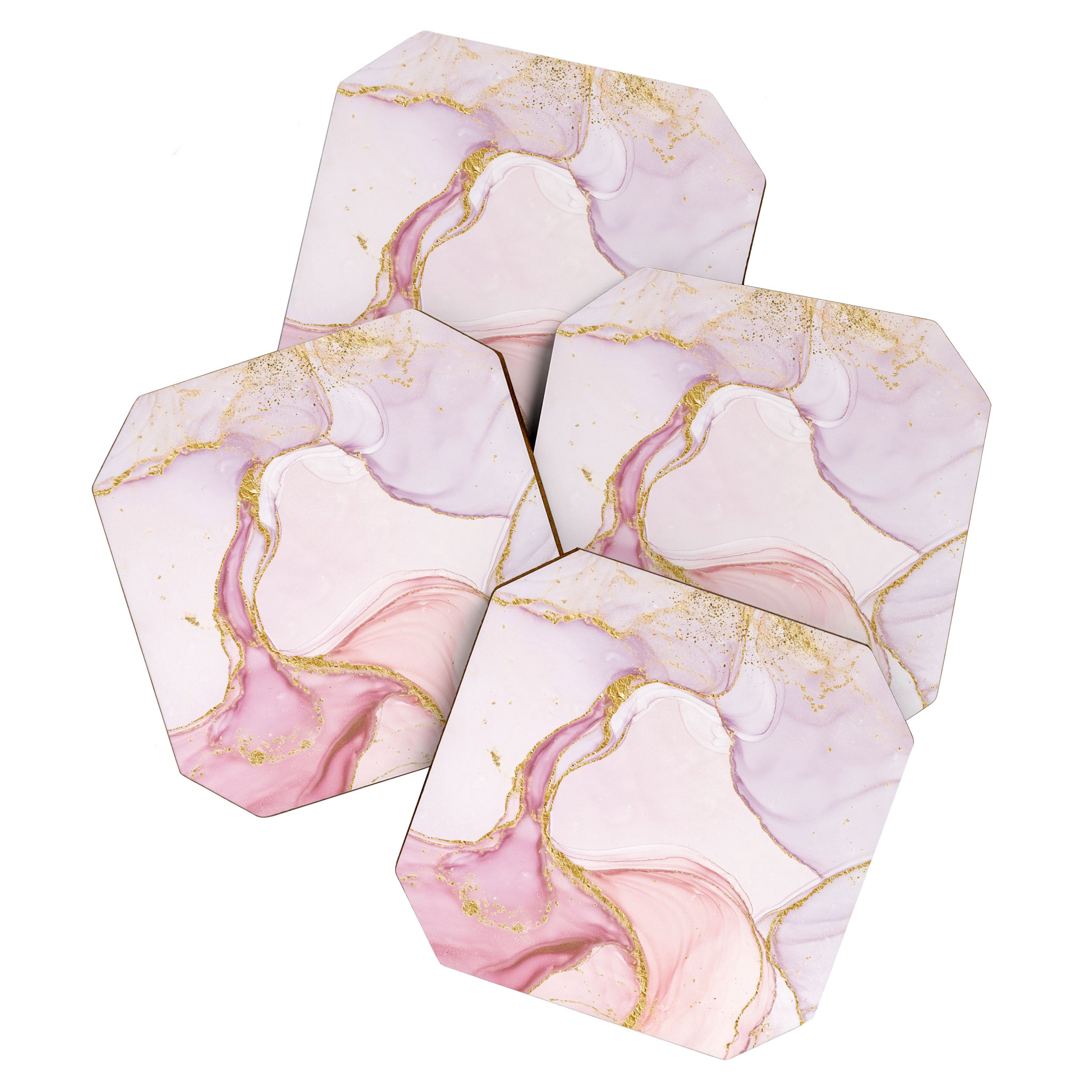 Blush Pink And Gold Alcohol Ink Marble Coaster Gallery Image 1