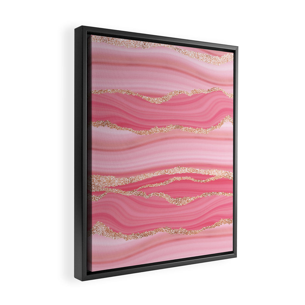 Blush Pink And Gold Marble Stripes Framed Canvas Print Gallery Image 2