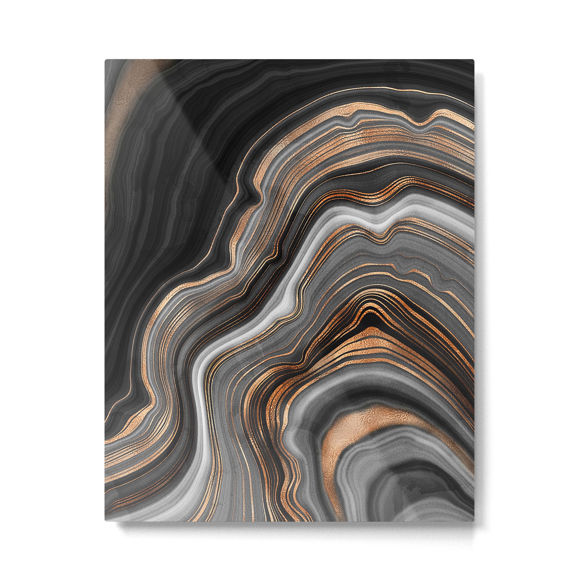 Elegant black marble with gold and copper veins Metal Print Gallery Image 6