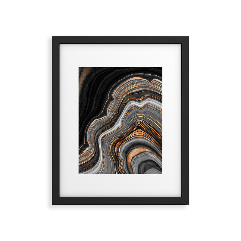 Elegant black marble with gold and copper veins Framed Art Print Gallery Image 4