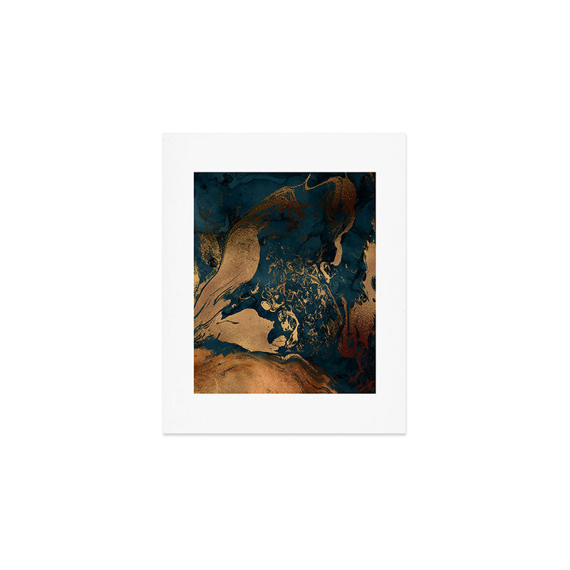 Emerald Indigo And Copper Glamour Marble Art Print Gallery Image 1