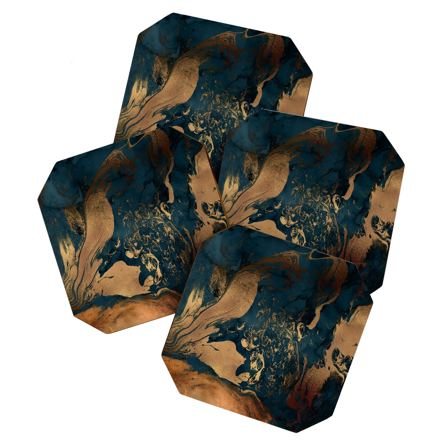 Emerald Indigo And Copper Glamour Marble Coaster Gallery Image 1