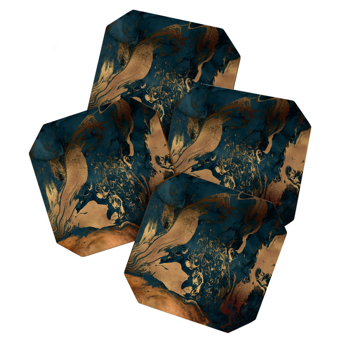 Emerald Indigo And Copper Glamour Marble Coaster Gallery Image 1