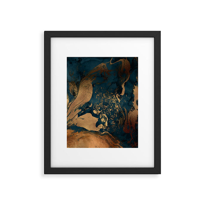 Emerald Indigo And Copper Glamour Marble Framed Art Print Gallery Image 1