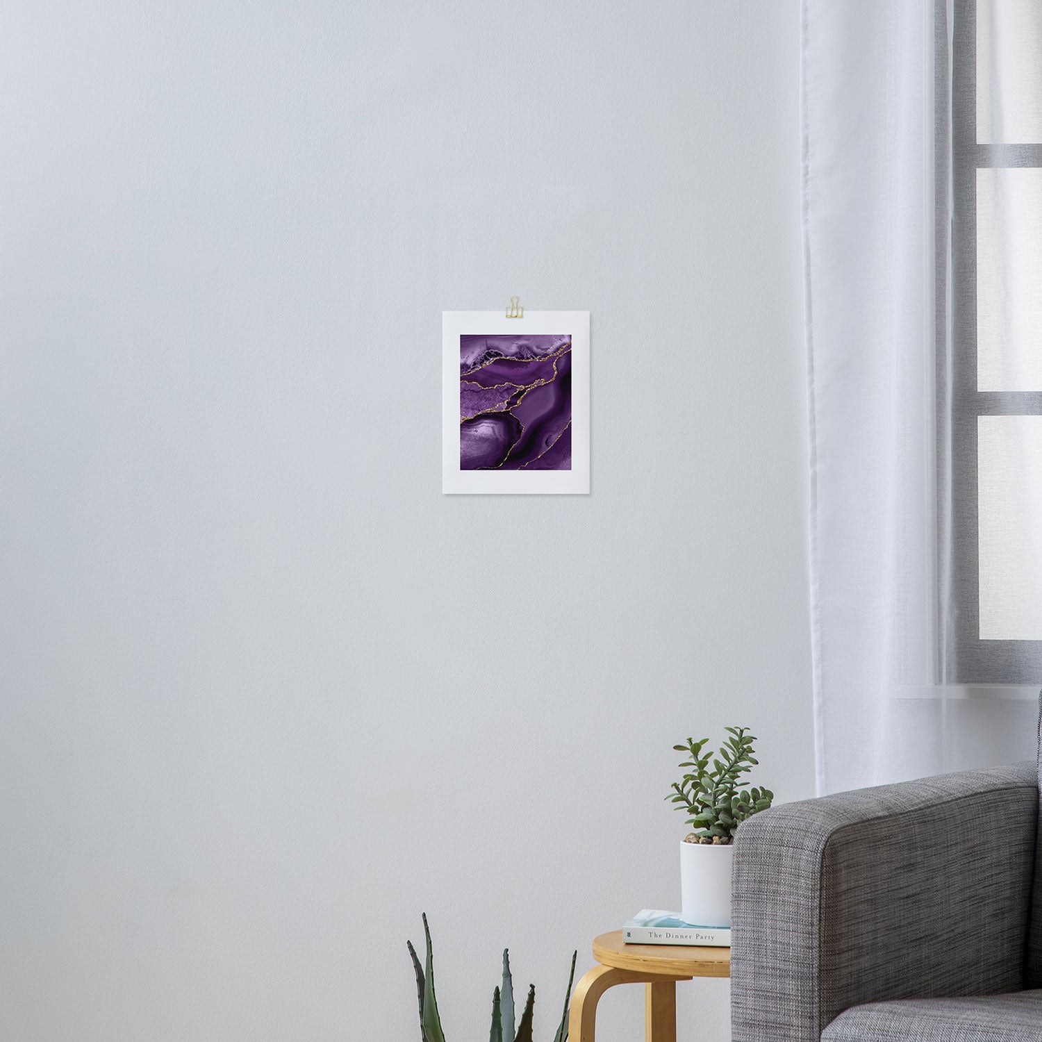Glamour Purple Bohemian Watercolor Marble With Glitter Veins Art Print Gallery Image 3