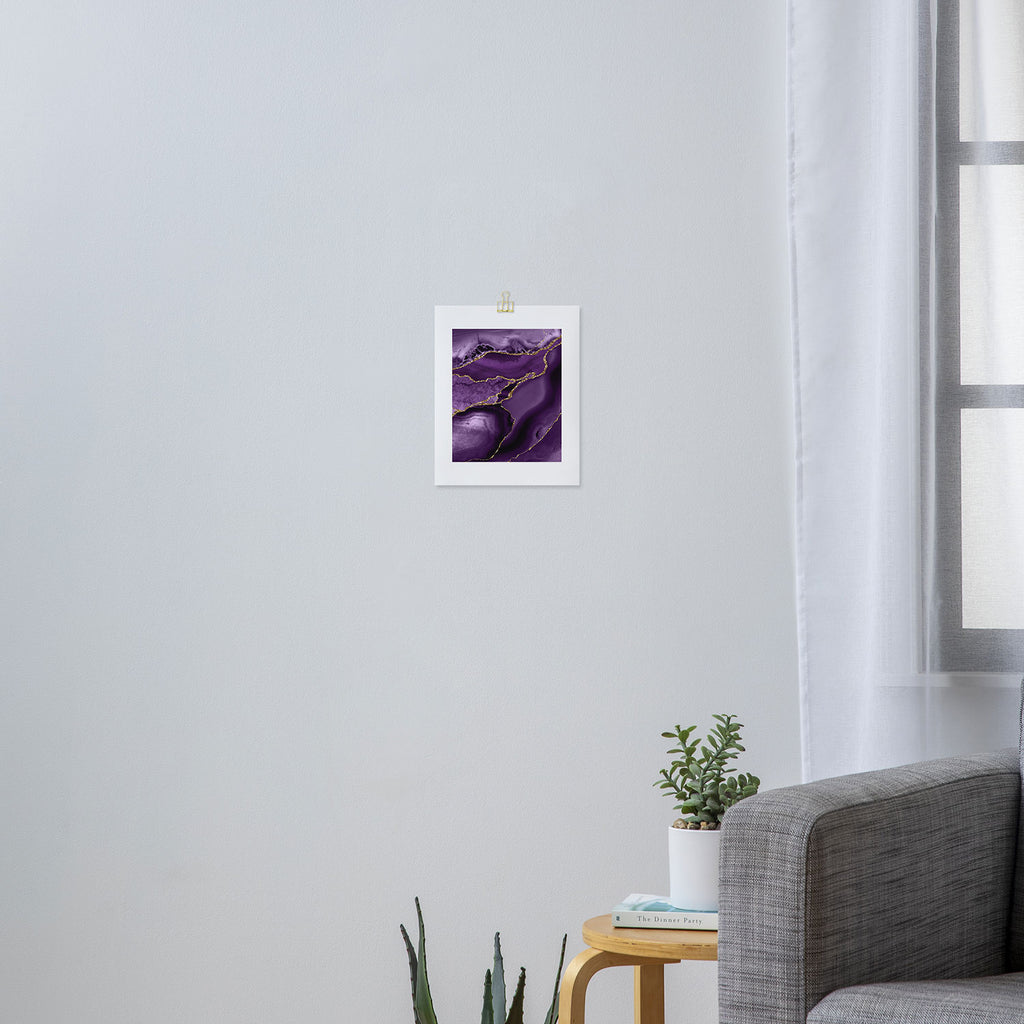 Glamour Purple Bohemian Watercolor Marble With Glitter Veins Art Print Gallery Image 3
