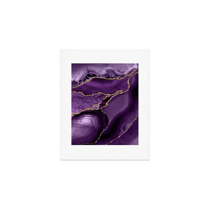 Glamour Purple Bohemian Watercolor Marble With Glitter Veins Art Print Gallery Image 1