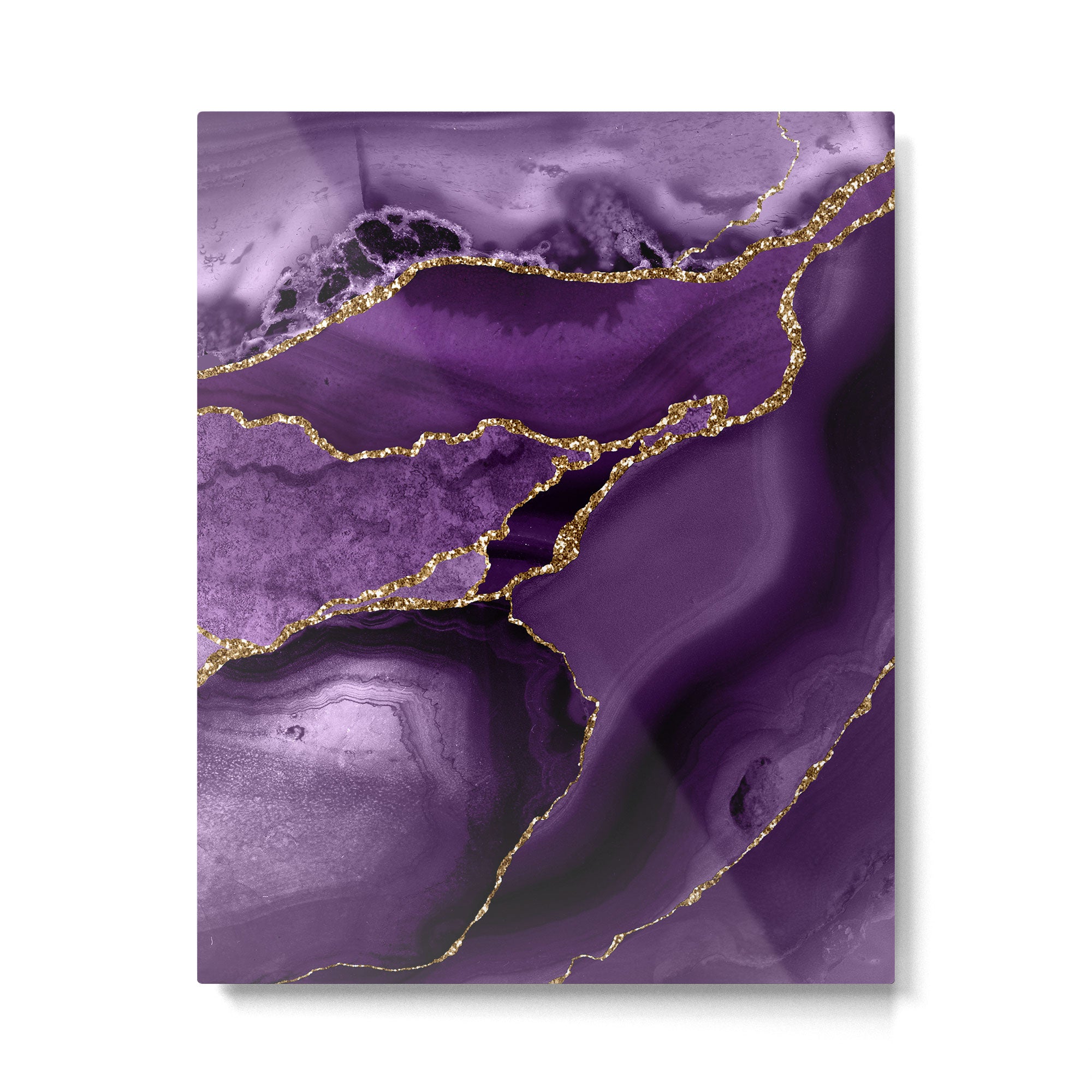 Glamour Purple Bohemian Watercolor Marble With Glitter Veins Metal Print Gallery Image 6