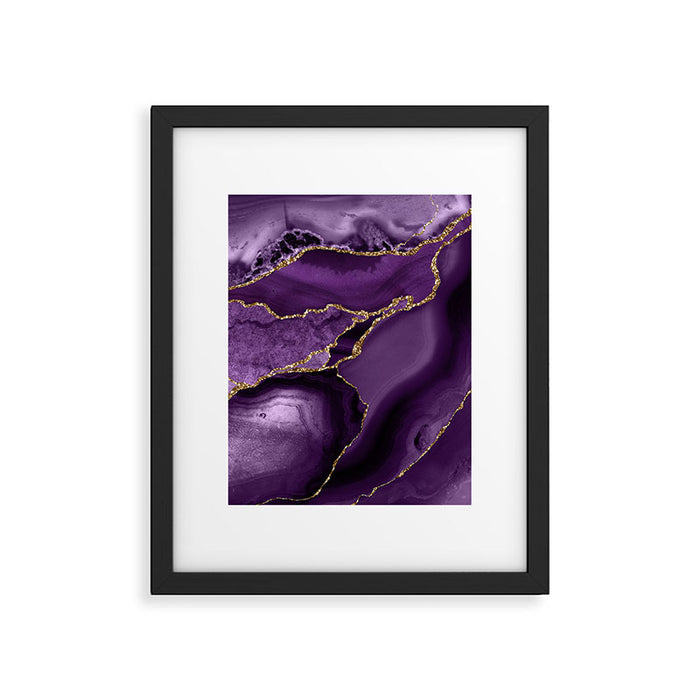 Glamour Purple Bohemian Watercolor Marble With Glitter Veins Framed Art Print Gallery Image 1