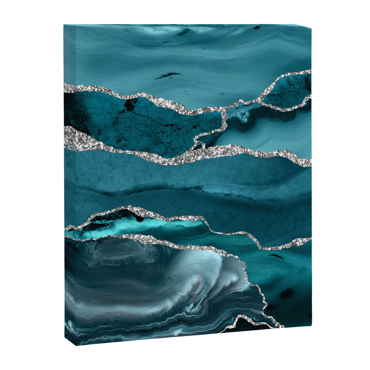 Glamour Turquoise Blue Bohemian Watercolor Marble With Silver Glitter Veins Canvas Print Gallery Image 8