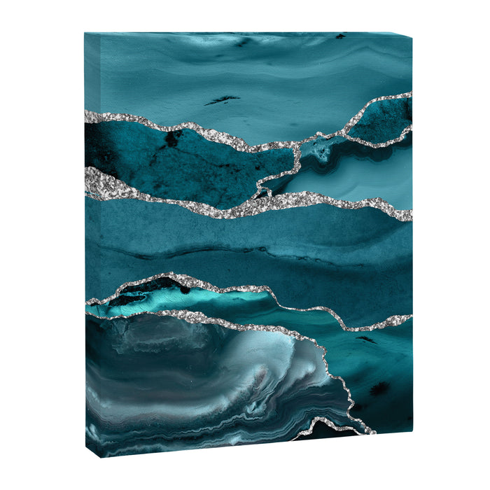 Glamour Turquoise Blue Bohemian Watercolor Marble With Silver Glitter Veins Canvas Print Gallery Image 1