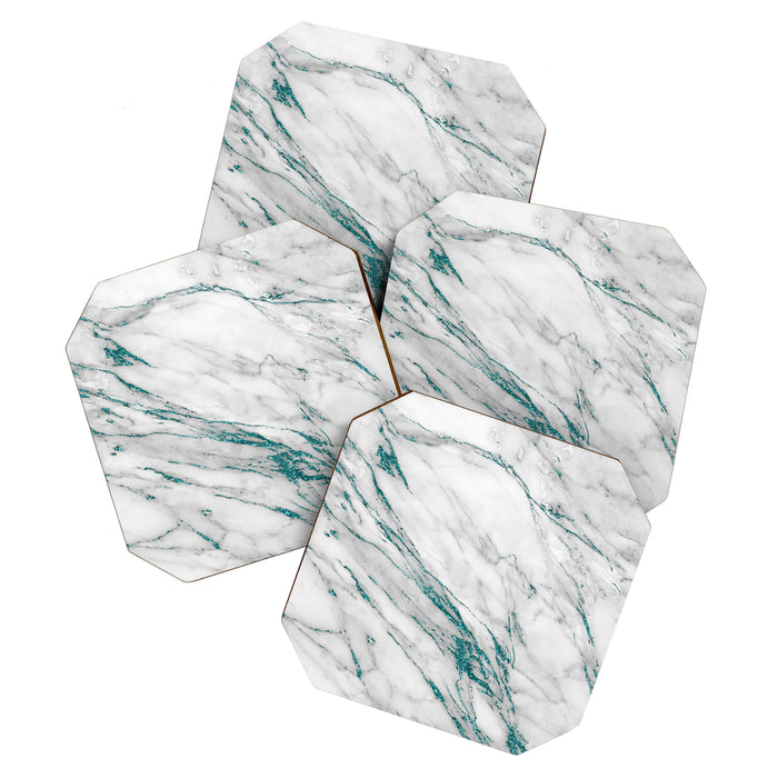 Gray Marble Aqua Teal Metallic Glitter Foil Style Coaster Gallery Image 1