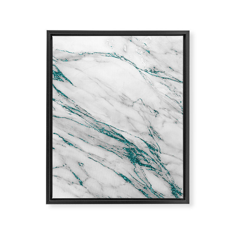 Gray Marble Aqua Teal Metallic Glitter Foil Style Framed Canvas Print Gallery Image 8