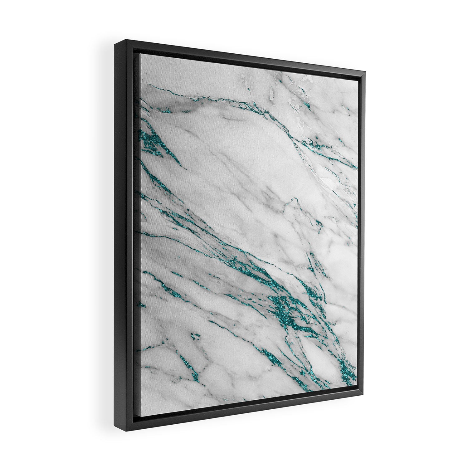 Gray Marble Aqua Teal Metallic Glitter Foil Style Framed Canvas Print Gallery Image 2