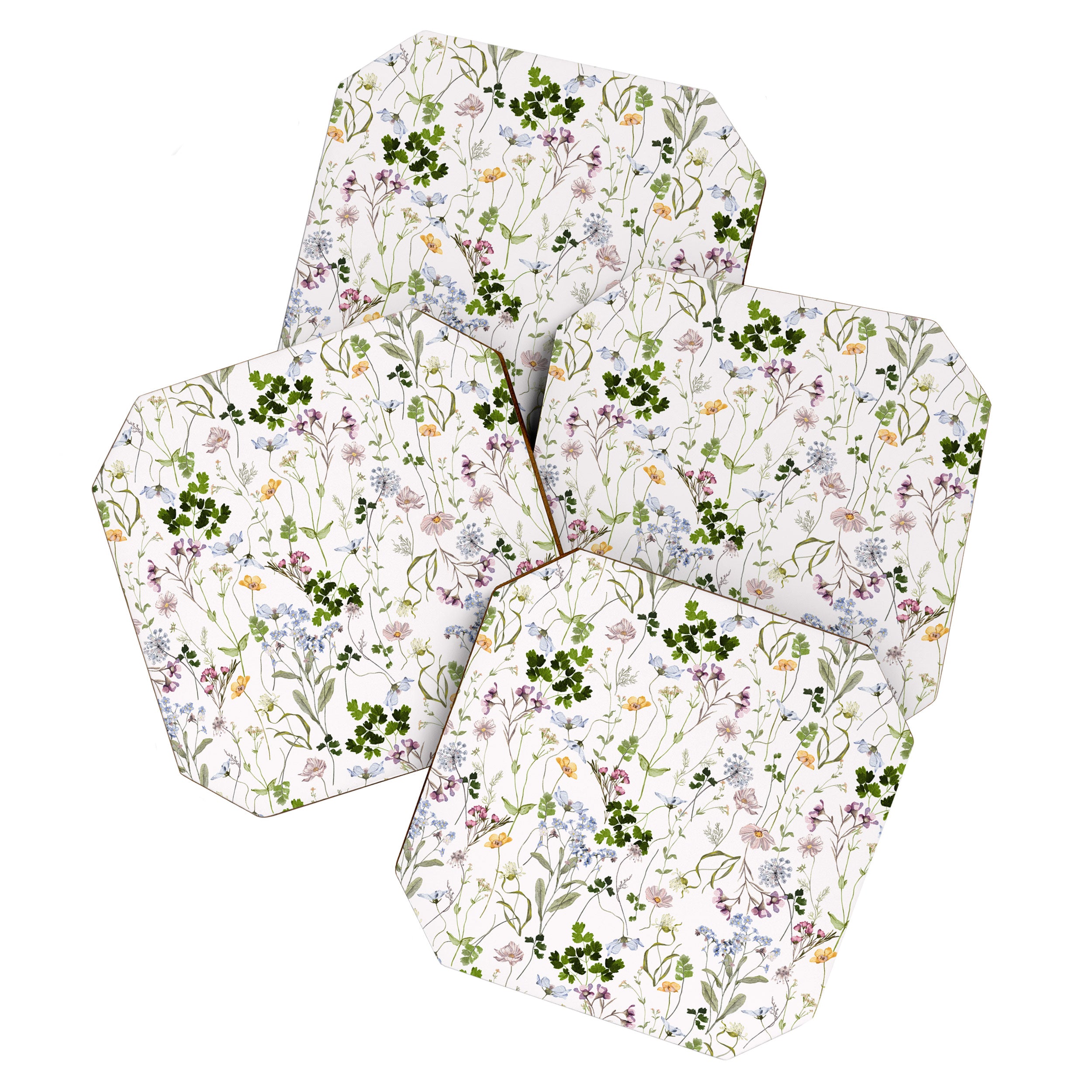 Hand Painted Watercolor Springflowers And Herbs Meadow  Coaster Gallery Image 1