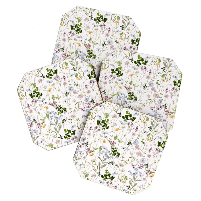 Hand Painted Watercolor Springflowers And Herbs Meadow  Coaster Gallery Image 1