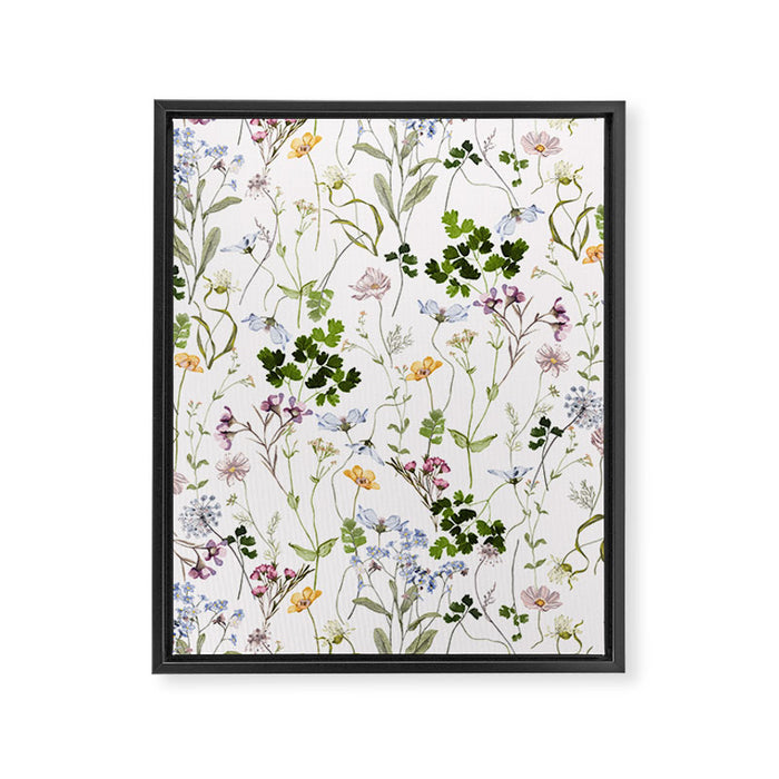 Hand Painted Watercolor Springflowers And Herbs Meadow  Framed Canvas Print Gallery Image 1