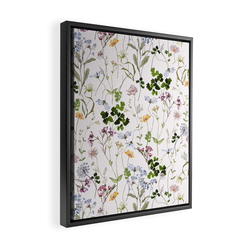 Hand Painted Watercolor Springflowers And Herbs Meadow  Framed Canvas Print Gallery Image 2