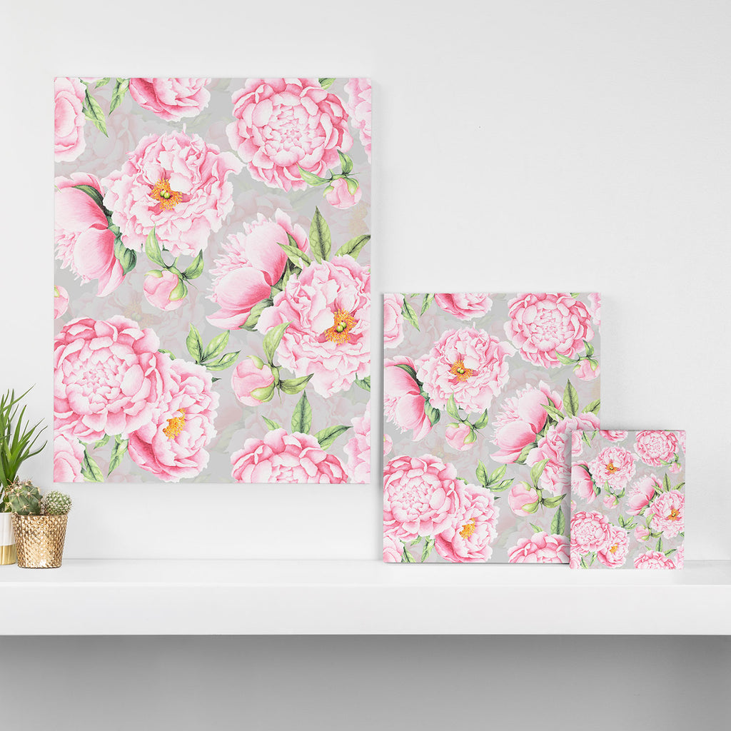 Hygge Blush Pink Peonies Pattern On Gray Canvas Print Gallery Image 3