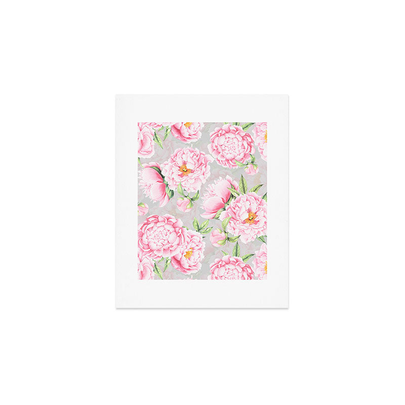 Hygge Blush Pink Peonies Pattern On Gray Art Print Gallery Image 1